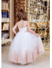 White Tulle Rose Pink Lace Ankle Length Flower Girl Dress White Tulle Rose Pink Lace Ankle Length Flower Girl Dress